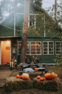 green house with Halloween decorations
